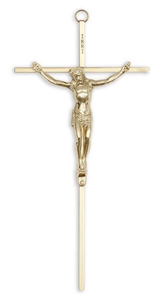 Crucifix-10" brass with bright gold corpus used in funeral service operations, from lynch supply 