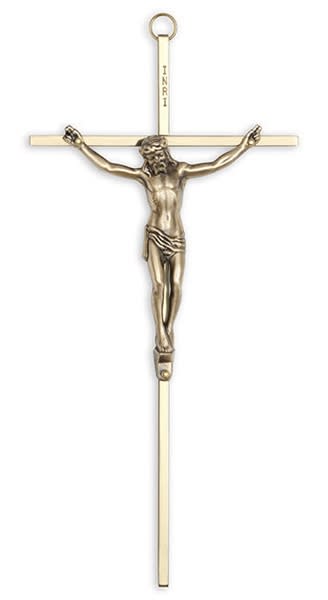 Crucifix-10" brass with antique bronze corpus used in funeral service operations, from lynch supply 
