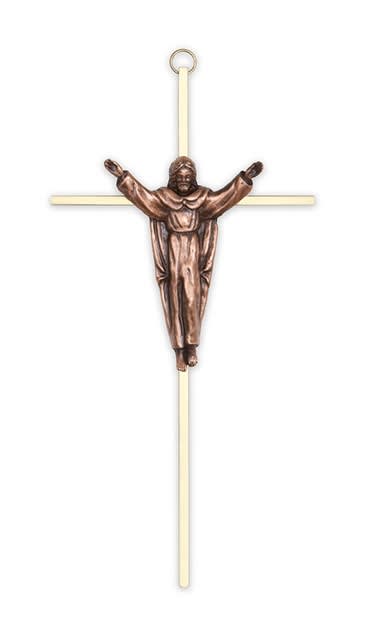 Crucifix- 10" brass with traditional risen christ- brass/copper used in funeral service operations, from lynch supply 