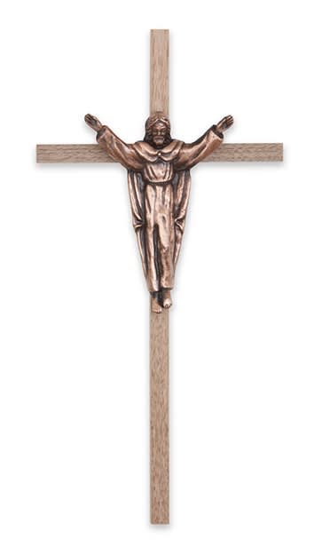 Crucifix-10" walnut with traditional risen christ - walnut/copper used in funeral service operations, from lynch supply 