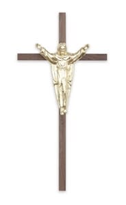 Crucifix-10" walnut with traditional risen christ - walnut/bright gold used in funeral service operations, from lynch supply 