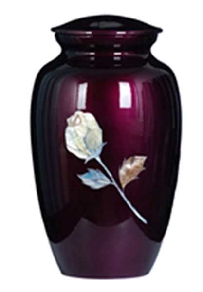 Handcrafted purple urn with mother of pearl rose inlay cremation supplies and equipment product