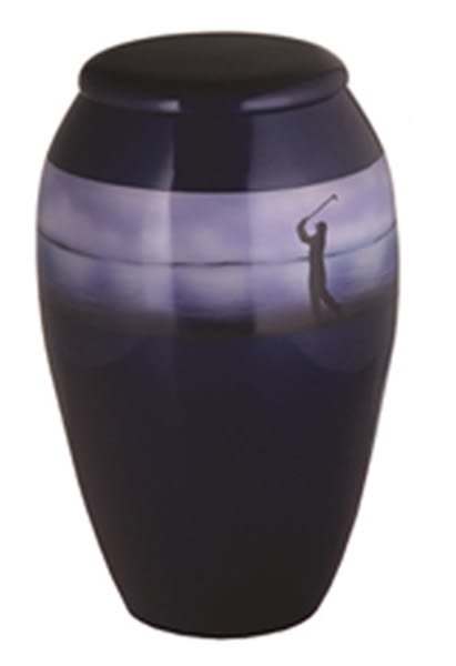 Hand painted urn-golf scene cremation supplies and equipment product