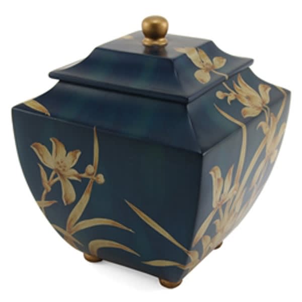 Floral hand painted resin  urn -  orchid indigo cremation supplies and equipment product