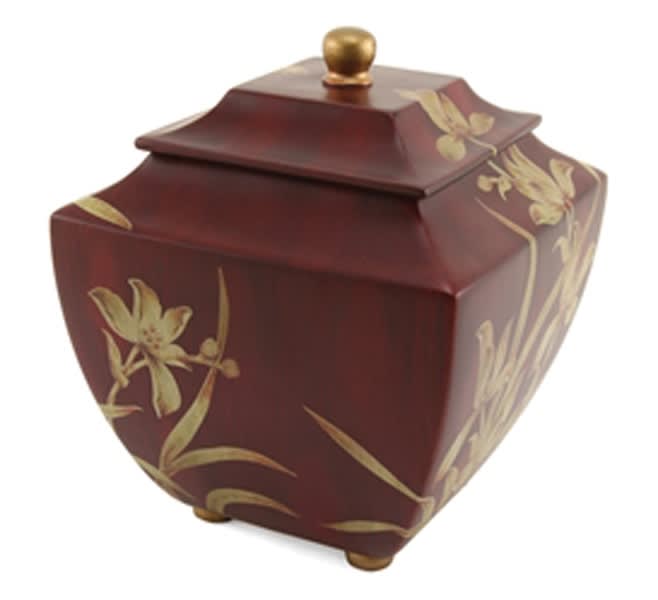 Floral hand painted resin  adult urn-orchid burgundy cremation supplies and equipment product