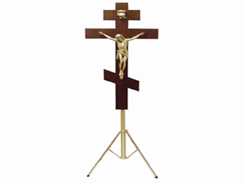 Crucifix-russian orthodox with tripod stand used in funeral service operations, from lynch supply 