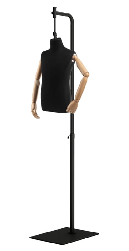 Child display dress form with natural canvas torso on metal hanging base adjustable retail mannequin for boutiques and designers