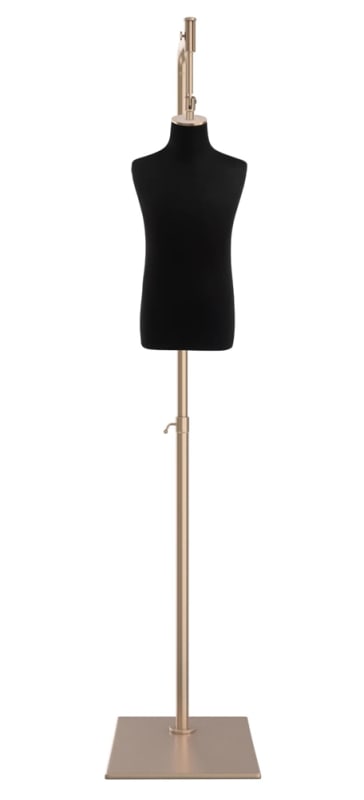 Child display dress form with natural canvas torso on metal hanging base adjustable retail mannequin for boutiques and designers