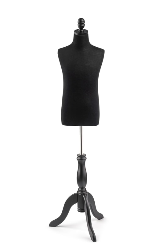 Child display dress form with natural canvas torso on wooden tripod base adjustable retail mannequin for boutiques and designers