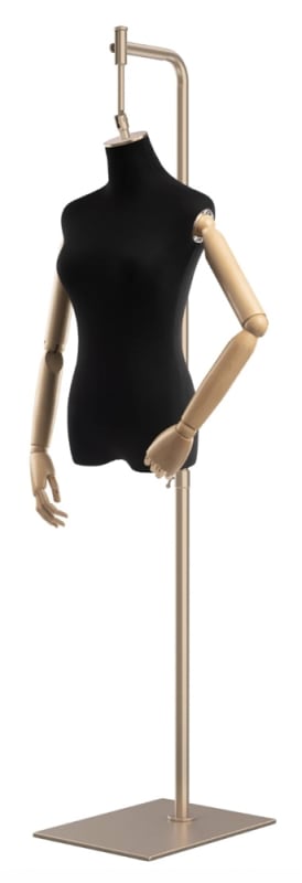 Female display dress form with natural canvas torso on metal hanging base adjustable retail mannequin for boutiques and designers