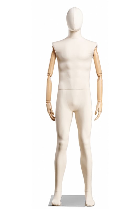 Male Fabric-Wrapped Mannequin with Articulating Arms | Natural, Burgundy, or Black | WP Series | Mannequins Express