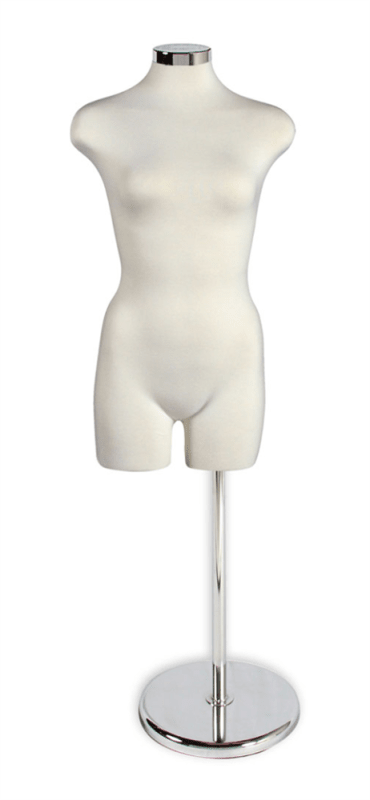 Cream Female Torso Form with Chrome Base and Neckcap
