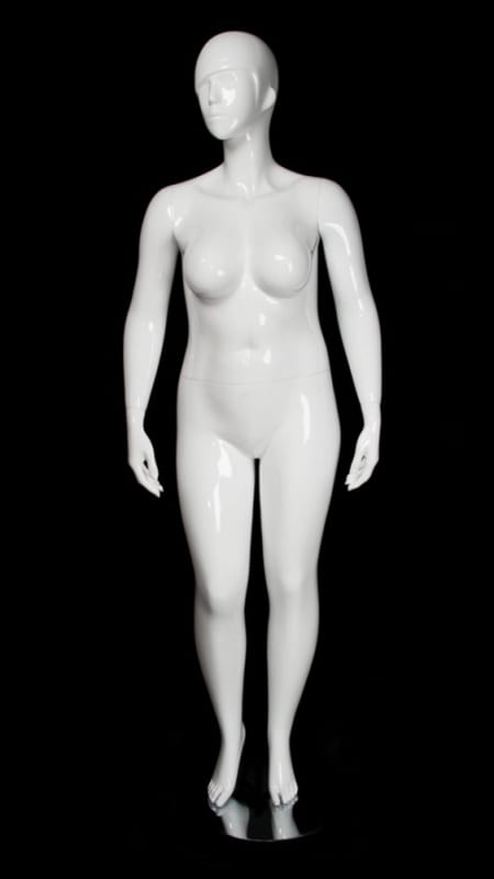 glossy white plus size abstract female mannequin size 16 left leg bent retail display mannequins express