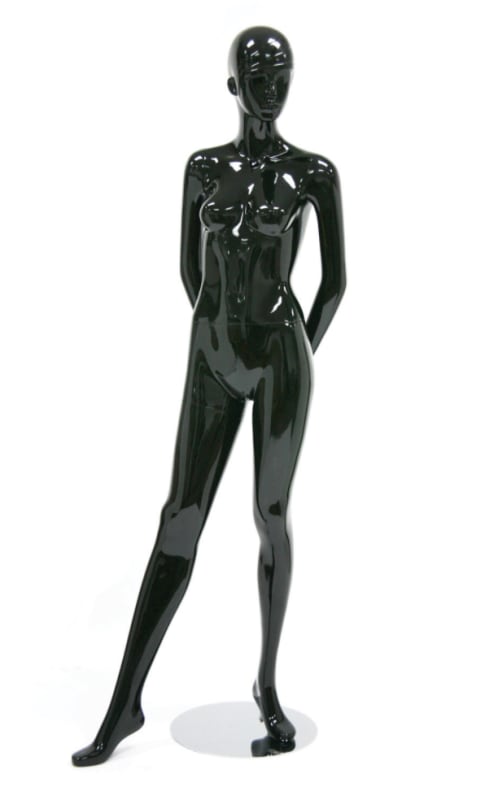 Glossy Black Retro Abstract Female Mannequin - Hands Behind Back