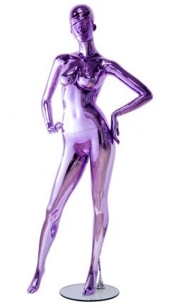 metallic purple female egghead mannequin hands on hips retail display mannequins express