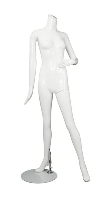 glossy white headless female mannequin arm bent retail display mannequins express