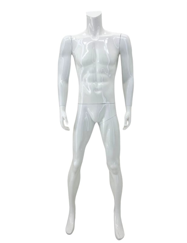 Male Mannequin Glossy White Headless Changeable Heads
