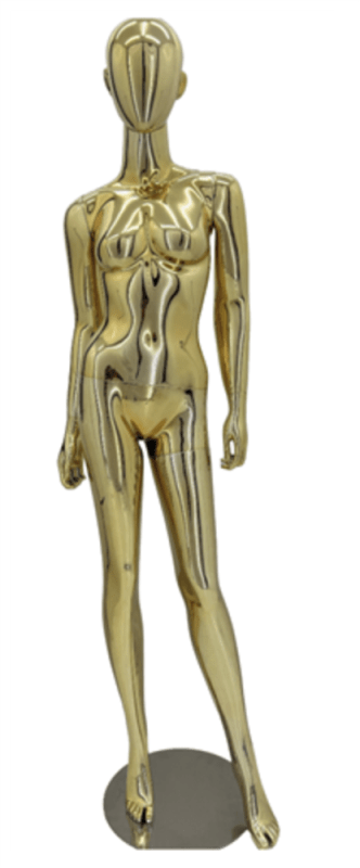 Gold chrome female mannequin pose 7, egghead or headless display in metallic chrome – Mannequins Express