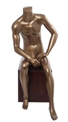 metallic pewter seated male mannequin headless retail display mannequins express