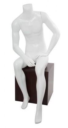 glossy white seated male mannequin headless retail display mannequins express