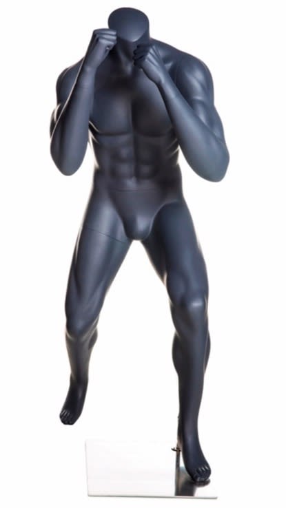 Headless gray male MMA boxing mannequin for combat sports apparel and athletic retail display