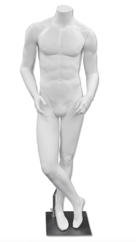 Male Mannequin Headless Bent Elbows Legs Crossed, choice of colors