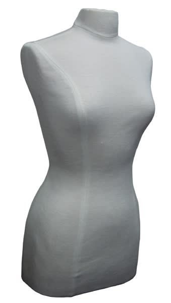 female French dress form medium with white finish and cream fabric cover female French dress form medium with white finish and cream fabric cover