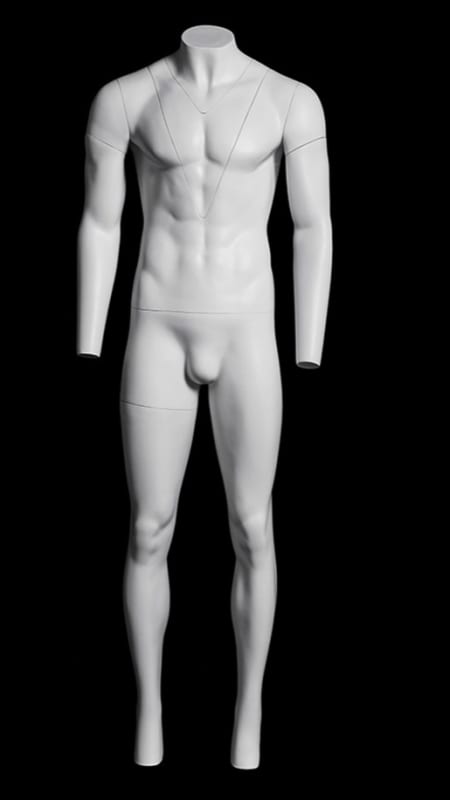 Ghost invisible white headless male mannequin for seamless hollow man apparel photography display