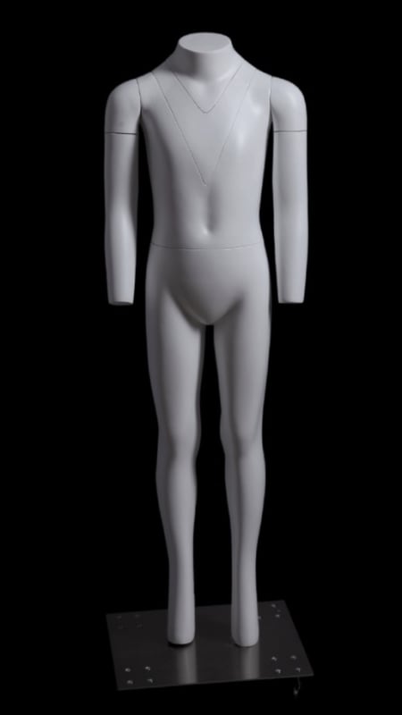 Ghost matte white child mannequin with detachable arms designed for flexible retail clothing and apparel displays