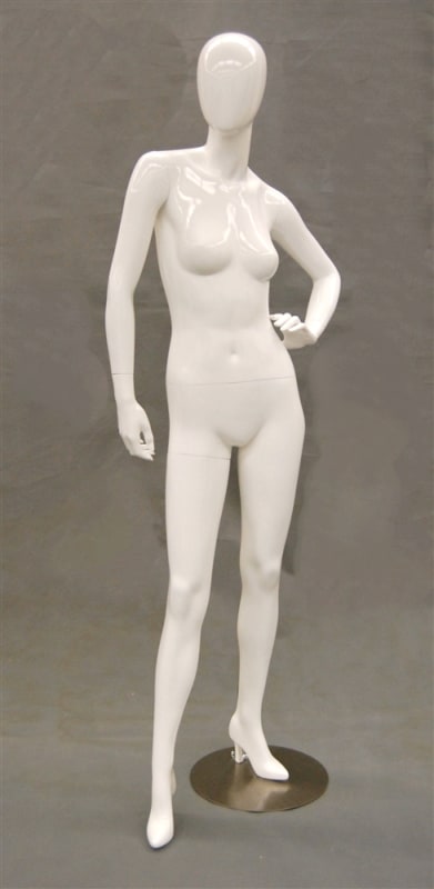 Egghead gloss white female mannequin with left arm pose for retail fashion display