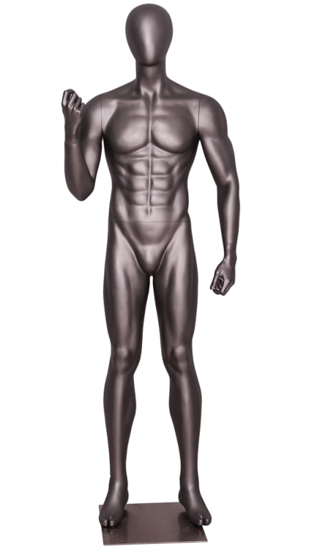 6'5 athletic male mannequin lifting weights for gym apparel and fitness retail display