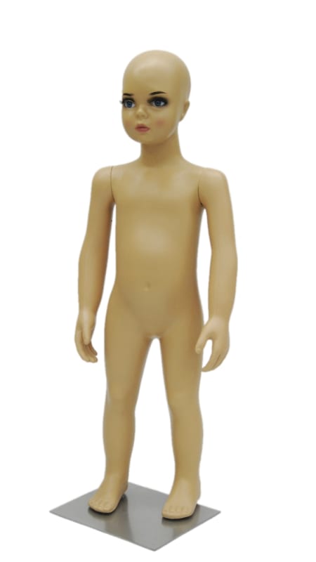 Realistic 1-year-old toddler plastic mannequin in a standing pose with detachable arms for retail clothing display.