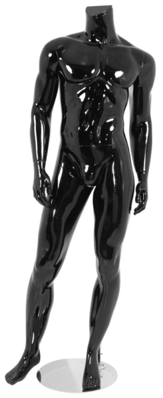 Male Mannequin Matte Black Headless Changeable Heads - Right Leg Out