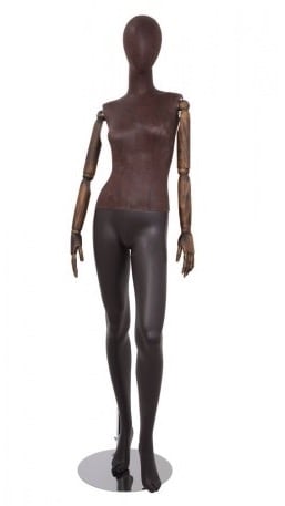 Brown Leatherette Female Egghead Mannequin with Posable Arms