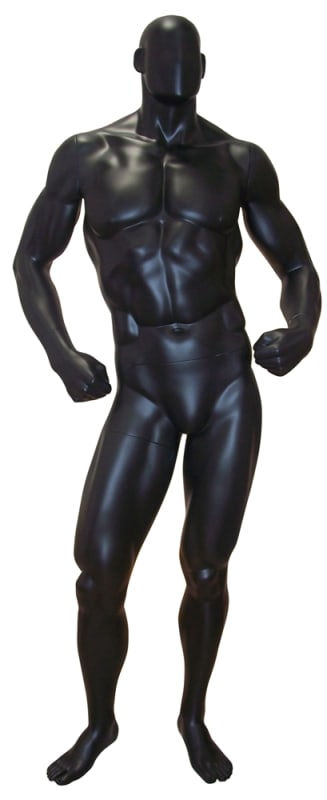 Ripped male muscular mannequin with hands on hips for fitness apparel and athletic retail display