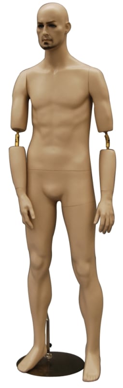 Realistic male mannequin with flexible elbow joint designed for dynamic retail clothing and apparel display poses Realistic male mannequin with flexible elbow joint designed for dynamic retail clothing and apparel display poses