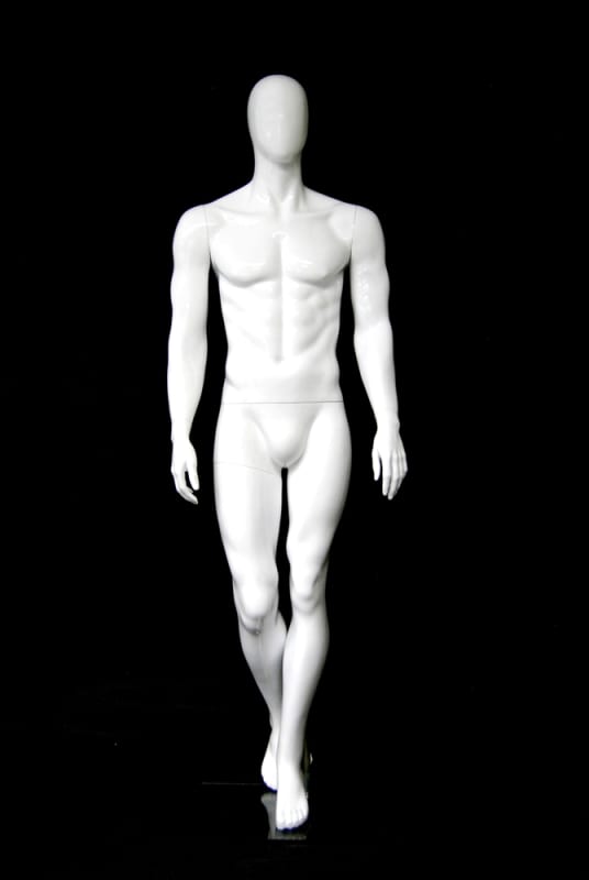 Egghead muscular male mannequin in matte white for fitness apparel and retail clothing display