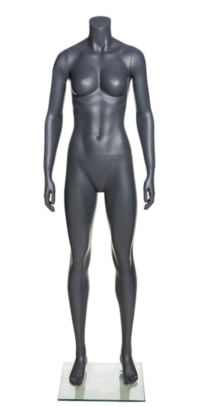 Grey headless athletic female mannequin for sportswear and activewear retail display
