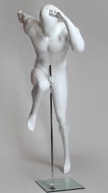 Runner full sprint male mannequin in matte white for athletic apparel and sports retail display