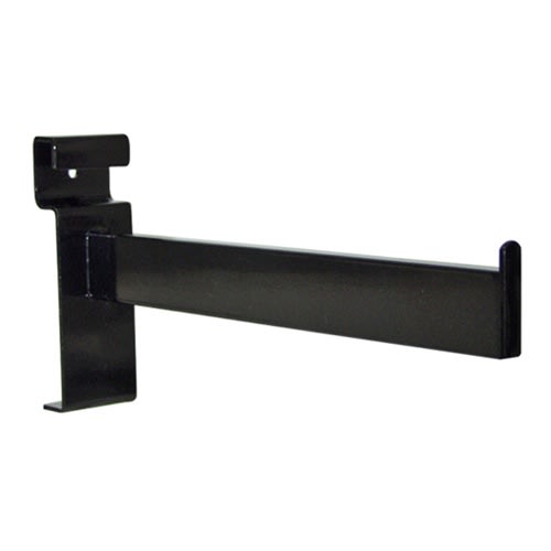 12 inch black straight retail display arm rectangular tubing for face out clothing and accessory presentation
