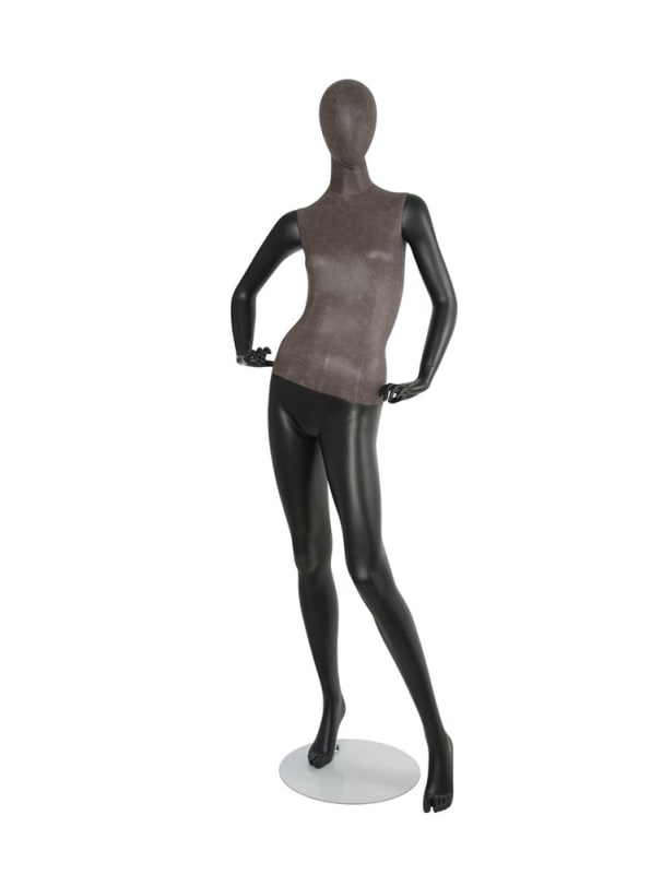Distressed Leather-Like Mixed Fabric Mannequin Hands on Hip Left Leg Out