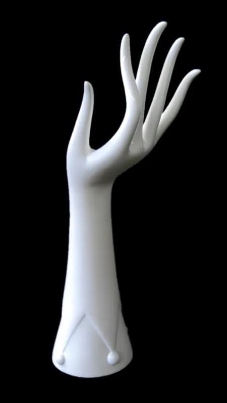 14 inch white plastic ladies right display hand with long splayed fingers