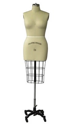 Professional Size 18 fine linen dress form with collapsible shoulders, hip shape, and a heavy-duty rolling base for tailoring and fashion design.