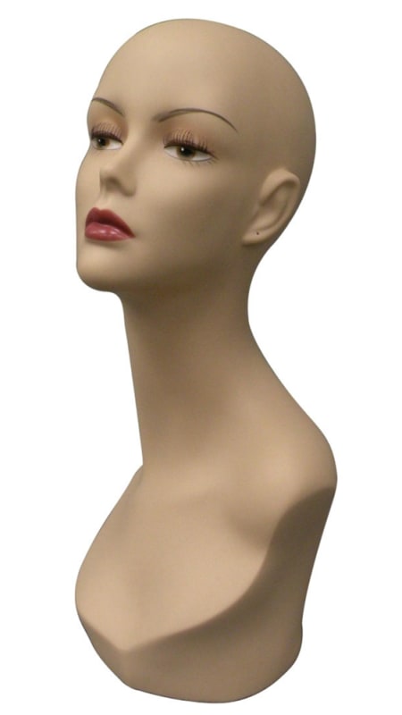 Tori female fleshtone mannequin display head with pierced ears for jewelry and sunglasses
