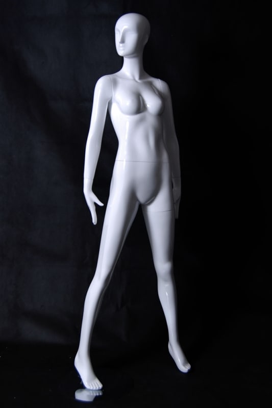 Female Mannequin in Glossy White. Posed in a wide, sassy stance. From www.zingdisplay.com