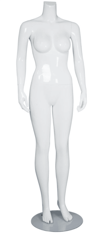 glossy white Brazilian female mannequin headless with optional changeable heads