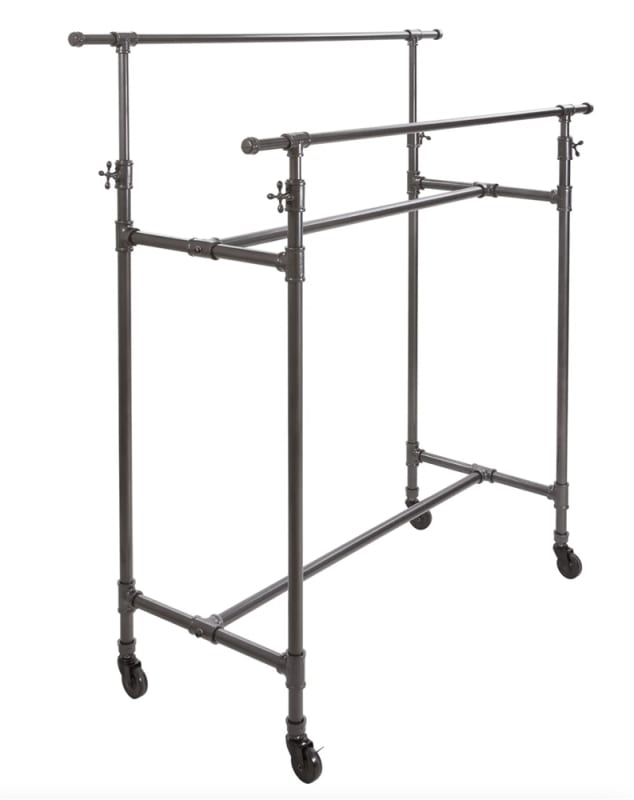 double hangrail white pipe clothing rack with casters retail display mannequins express