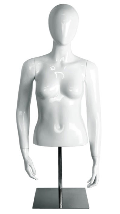 White Abstract Egghead Female Torso Display Form with Arms at her Sides
