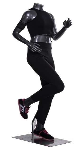 Athletic Headless Female Mannequin Glossy Gray - Running Pose Athletic Headless Female Mannequin Glossy Gray - Running Pose