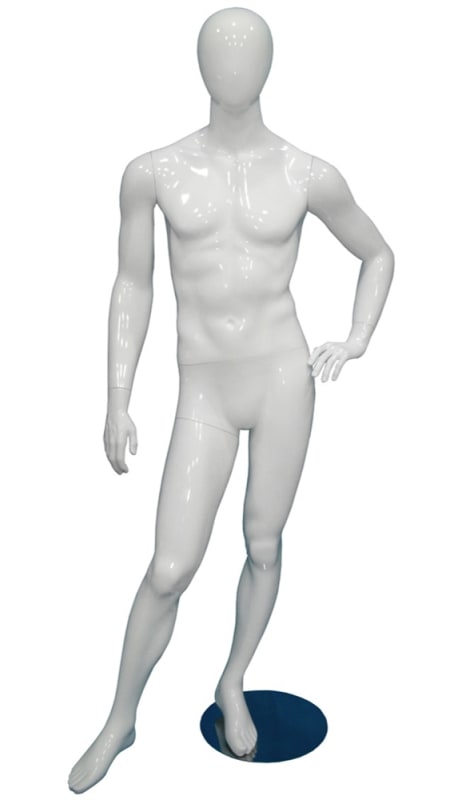 Egghead Male Mannequin Left Hand on Hip Glossy White | Mannequins Express
